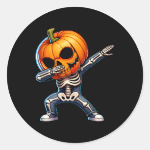 Halloween Skeleton Boys Trick Treat Funny Pumpkin  Classic Round Sticker