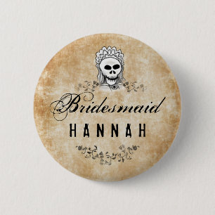 Halloween Skeleton Brown Gothic Bridesmaid 6 Cm Round Badge