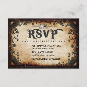 Halloween Skeleton Brown Gothic Wedding RSVP Card