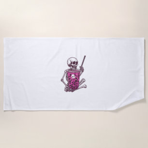 Halloween Skeleton Bubble Tea Beach Towel