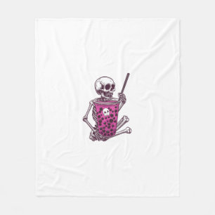 Halloween Skeleton Bubble Tea Fleece Blanket