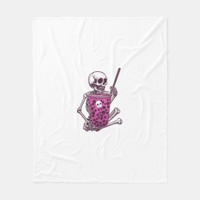 Halloween Skeleton Bubble Tea Fleece Blanket (Front)