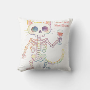 Halloween Skeleton Cat Nine Lives Nine Cheers Cushion