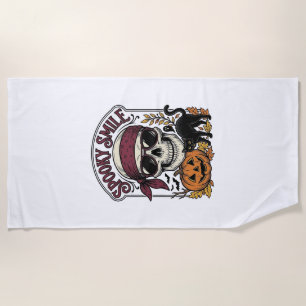 Halloween Skeleton Cat Vintage Pumpkin Graphic_1 Beach Towel