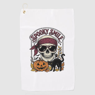 Halloween Skeleton Cat Vintage Pumpkin Graphic_1 Golf Towel