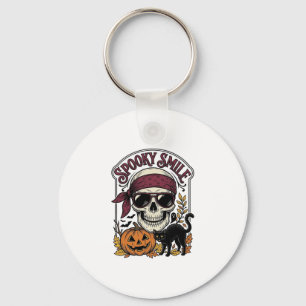 Halloween Skeleton Cat Vintage Pumpkin Graphic_1 Key Ring