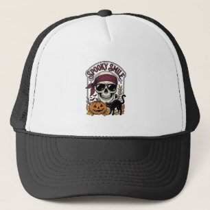 Halloween Skeleton Cat Vintage Pumpkin Graphic_1 Trucker Hat