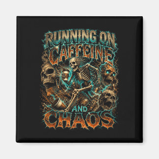 Halloween skeleton coffee running on caffeine magnet
