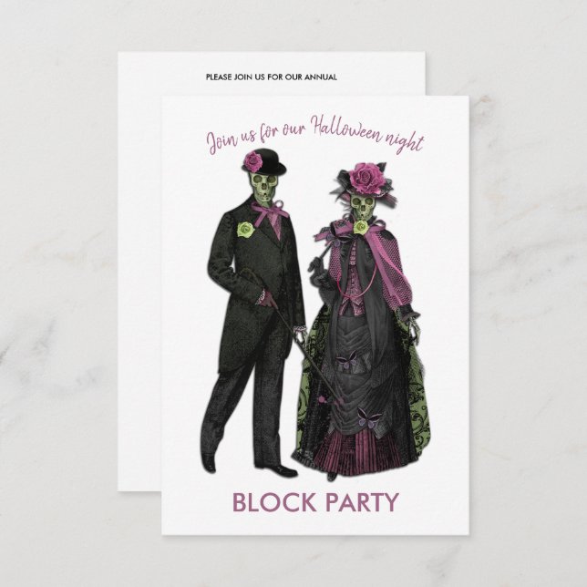 Halloween Skeleton Couple Block Party Invitation (Front/Back)