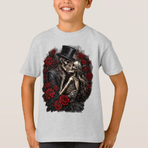 Halloween Skeleton Couple Gothic Roses Kids T-Shirt