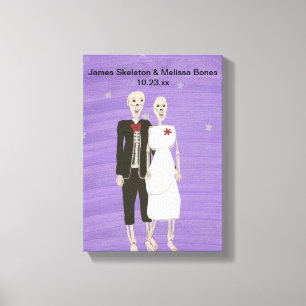 Halloween Skeleton Couple Wedding Wrapped Canvas