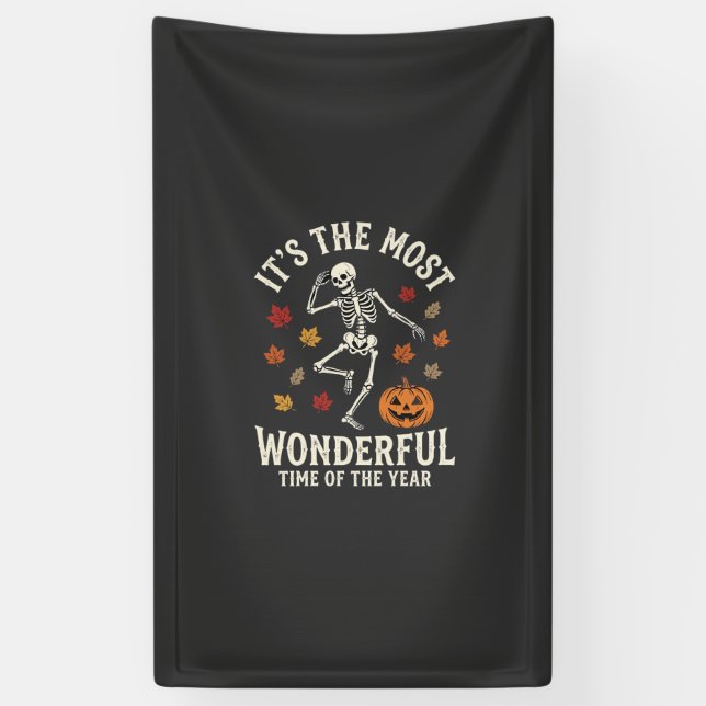 Halloween Skeleton Dance Pumpkin Fall Banner (Vertical)