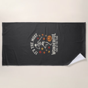Halloween Skeleton Dance Pumpkin Fall Beach Towel