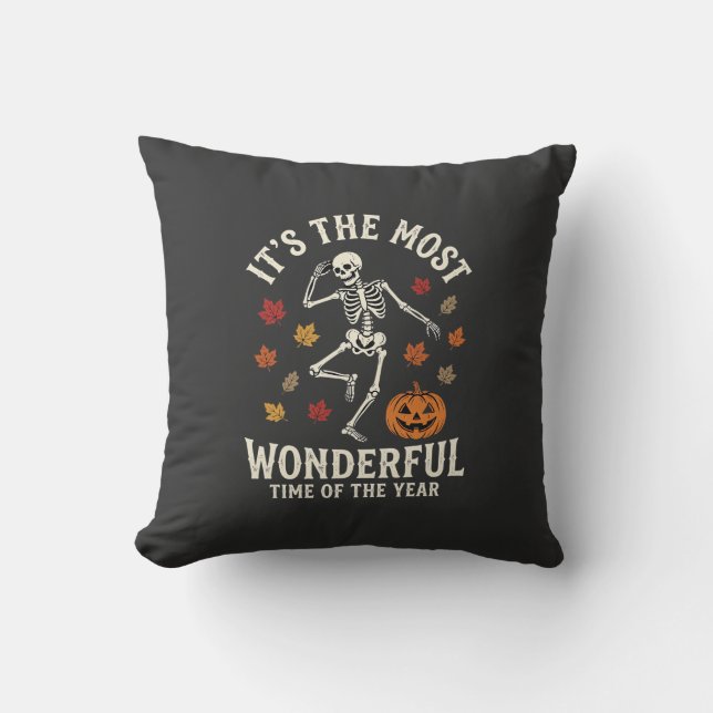 Halloween Skeleton Dance Pumpkin Fall Cushion (Front)