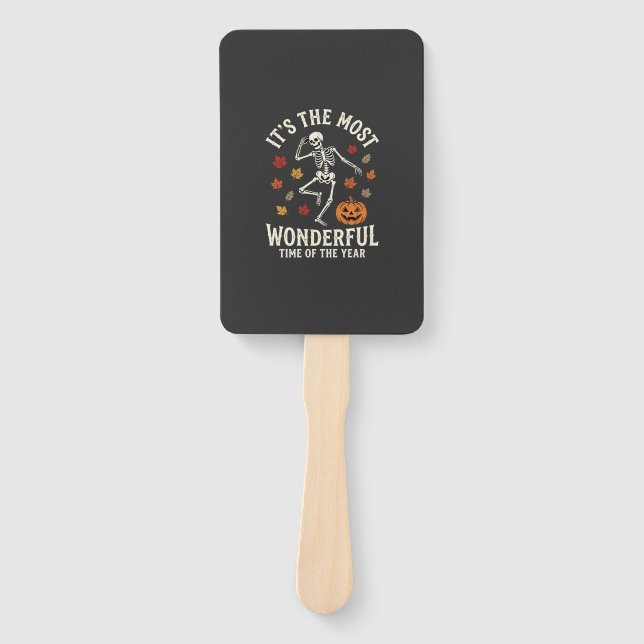 Halloween Skeleton Dance Pumpkin Fall Hand Fan (Front)