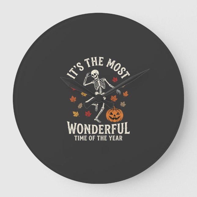 Halloween Skeleton Dance Pumpkin Fall Large Clock (Front)