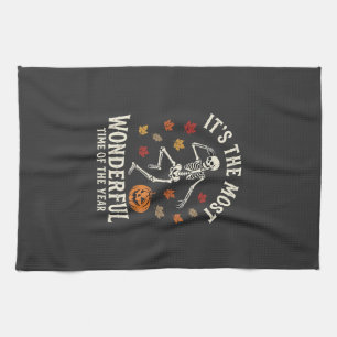 Halloween Skeleton Dance Pumpkin Fall Tea Towel