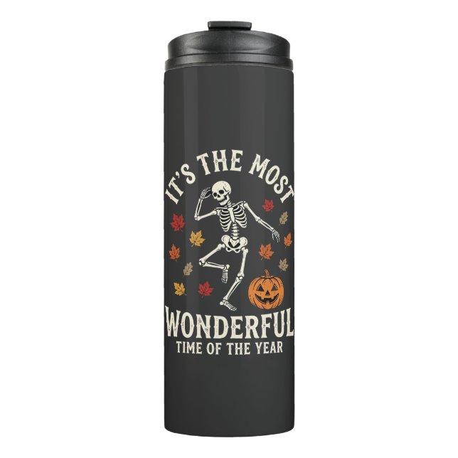 Halloween Skeleton Dance Pumpkin Fall Thermal Tumbler (Front)