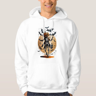 Halloween skeleton dancing with a pumpkin hoodie