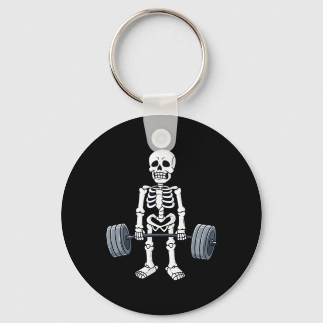 Halloween Skeleton Deadlift Fun Fitness Weightlift Key Ring (Front)