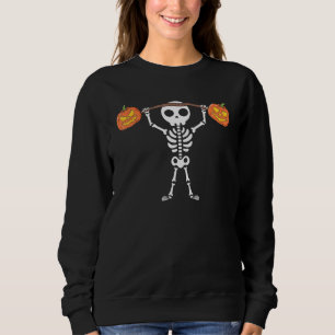 Halloween Skeleton Deadlift Pumpkin Fitness Weight Sweatshirt