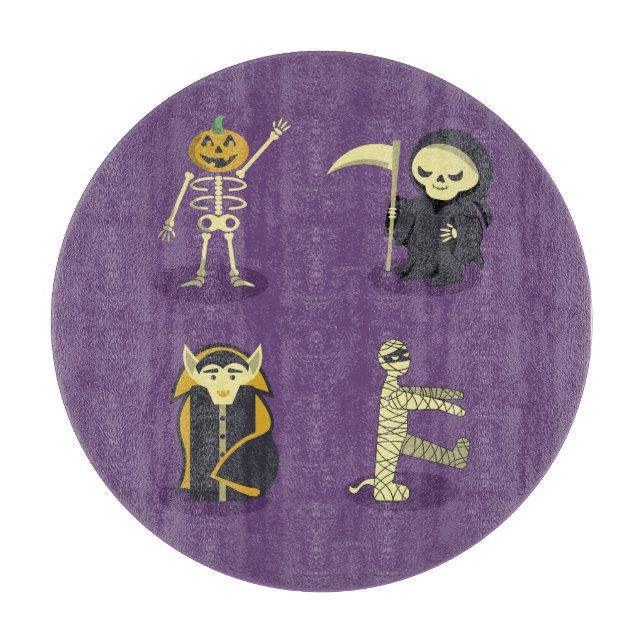 Halloween Skeleton Dracula Mummy Grim Reaper Cutting Board (Front)
