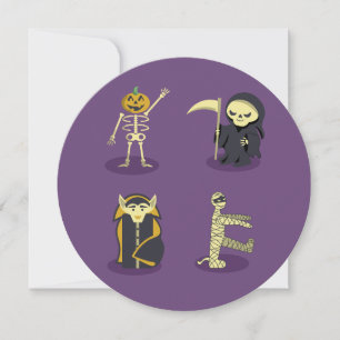 Halloween Skeleton Dracula Mummy Grim Reaper Holiday Card