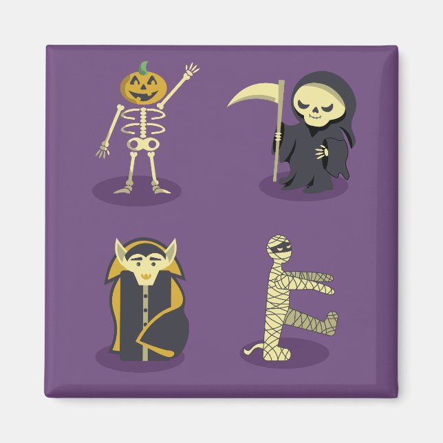 Halloween Skeleton Dracula Mummy Grim Reaper Magnet (Front)