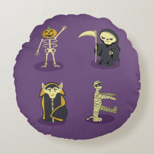 Halloween Skeleton Dracula Mummy Grim Reaper Round Cushion