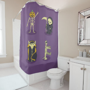 Halloween Skeleton Dracula Mummy Grim Reaper Shower Curtain