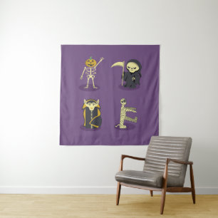 Halloween Skeleton Dracula Mummy Grim Reaper Tapestry