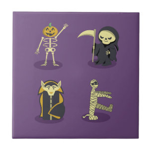 Halloween Skeleton Dracula Mummy Grim Reaper Tile