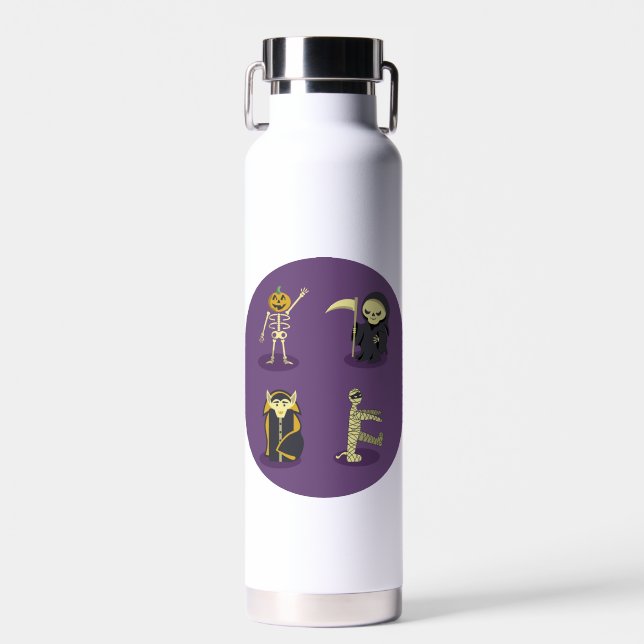 Halloween Skeleton Dracula Mummy Grim Reaper Water Bottle (Front)