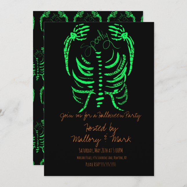 Halloween Skeleton Drawing Costume Party Invitatio Invitation (Front/Back)