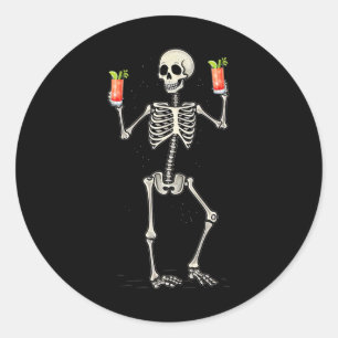 Halloween Skeleton Drinking Bloody Mary Tail  Classic Round Sticker