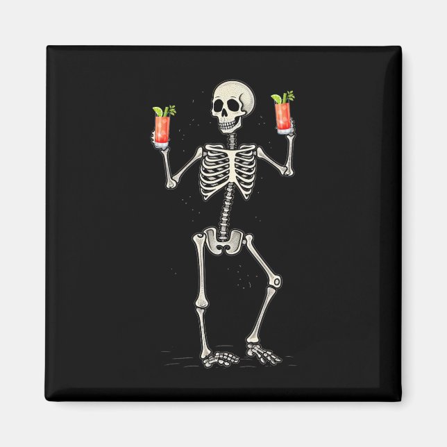 Halloween Skeleton Drinking Bloody Mary Tail  Magnet (Front)