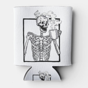 halloween skeleton drinking coffee funny can cooler