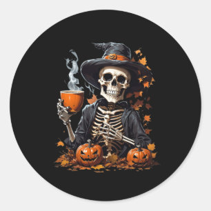 Halloween Skeleton Drinking Coffee Horror For Wome Classic Round Sticker