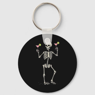 Halloween Skeleton Drinking Cosmopolitan Tail Key Ring