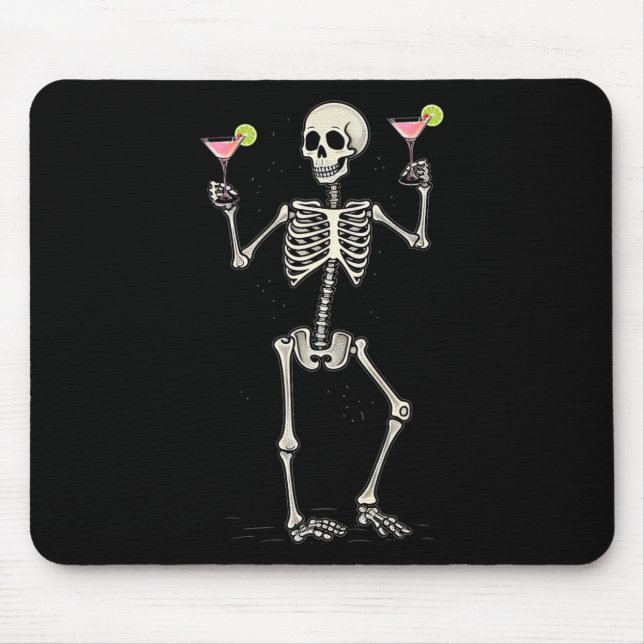 Halloween Skeleton Drinking Cosmopolitan Tail  Mouse Pad (Front)