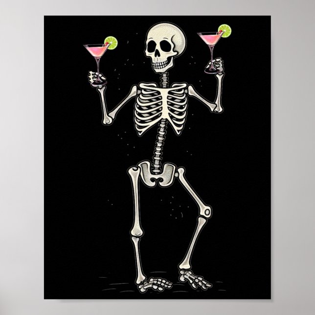 Halloween Skeleton Drinking Cosmopolitan Tail  Poster (Front)