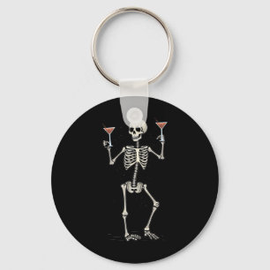Halloween Skeleton Drinking Manhattan Tail Key Ring
