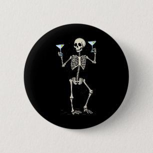 Halloween Skeleton Drinking Martini Tail 6 Cm Round Badge
