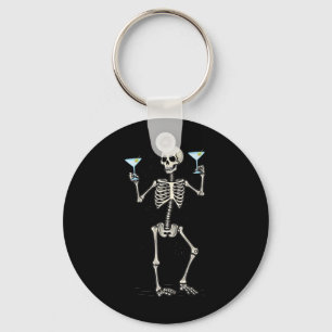 Halloween Skeleton Drinking Martini Tail  Key Ring
