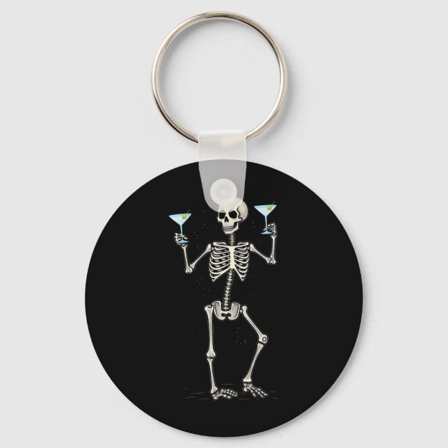 Halloween Skeleton Drinking Martini Tail  Key Ring (Front)