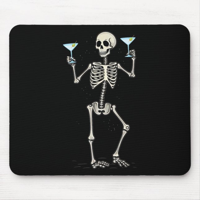Halloween Skeleton Drinking Martini Tail  Mouse Pad (Front)