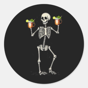 Halloween Skeleton Drinking Moscow Mule Tail Classic Round Sticker