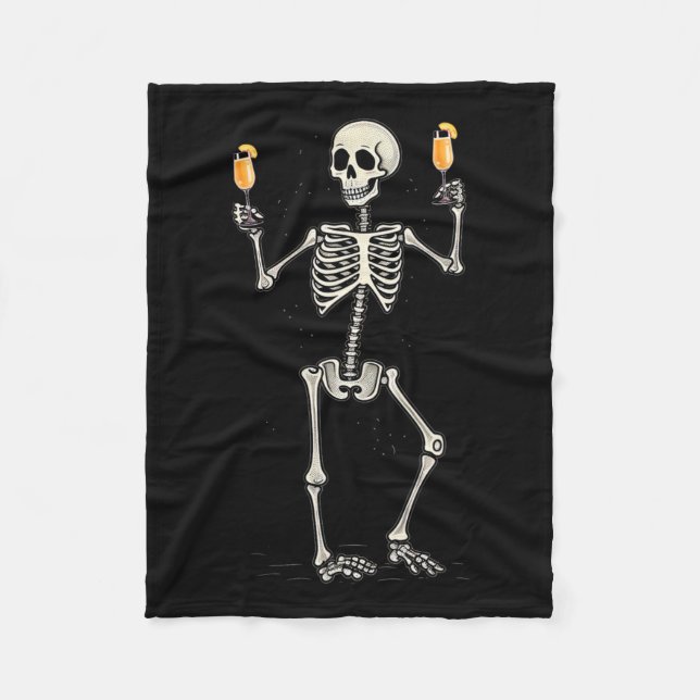 Halloween Skeleton Drinking Peach Bellini Tail  Fleece Blanket (Front)