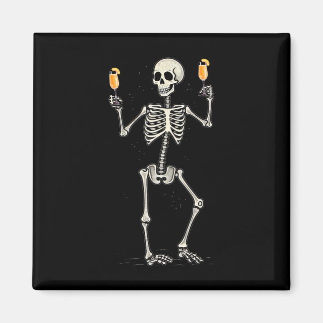 Halloween Skeleton Drinking Peach Bellini Tail  Magnet (Front)