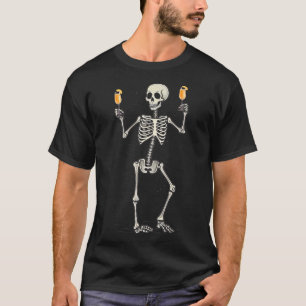 Halloween Skeleton Drinking Peach Bellini Tail  T-Shirt